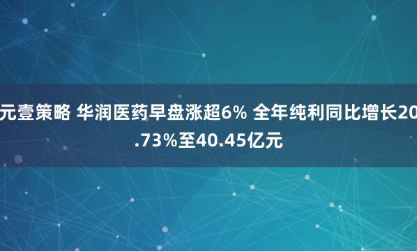 元壹策略 华润医药早盘涨超6% 全年纯利同比增长20.73%至40.45亿元