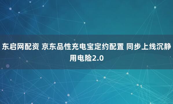 东启网配资 京东品性充电宝定约配置 同步上线沉静用电险2.0