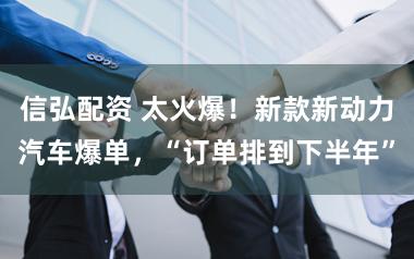 信弘配资 太火爆！新款新动力汽车爆单，“订单排到下半年”